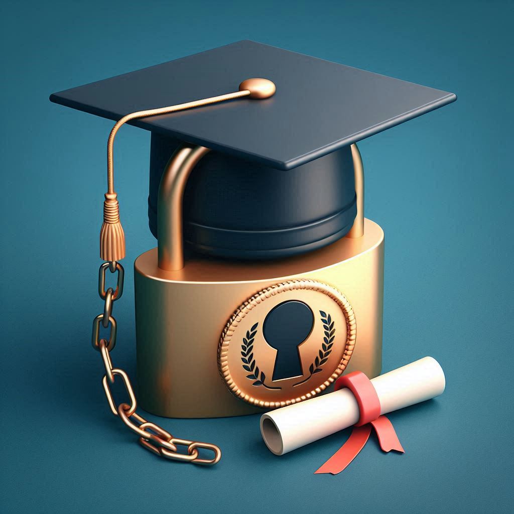 kilit vurulmuş mezuniyet şapkası