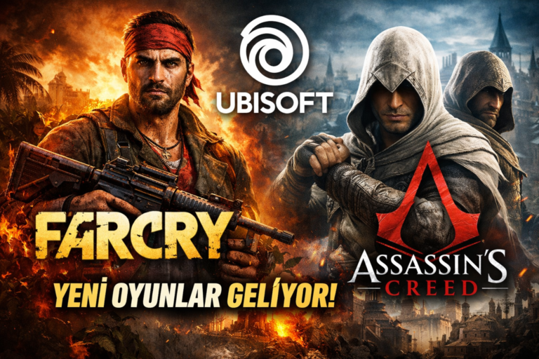 Ubisoft’un yeni Far Cry ve Assassin’s Creed oyunlarını duyurduğunu gösteren tanıtım görseli