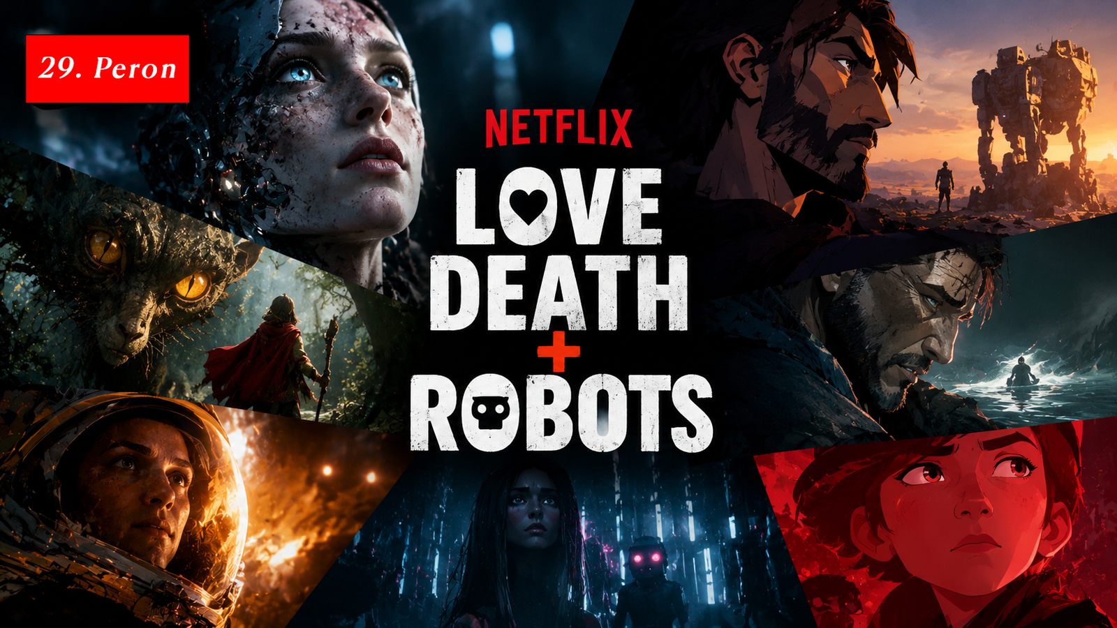 Love Death&Robots dizisinin bilim kurgu temalı tanıtım görseli.
