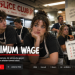 Netflix’in Minimum Wage dizisini temsil eden tanıtım görseli; Slice Club adlı pizzacıda çalışan gençleri, yoğun mutfak ortamını ve iş hayatının komik karmaşasını yansıtan mockumentary konsepti.