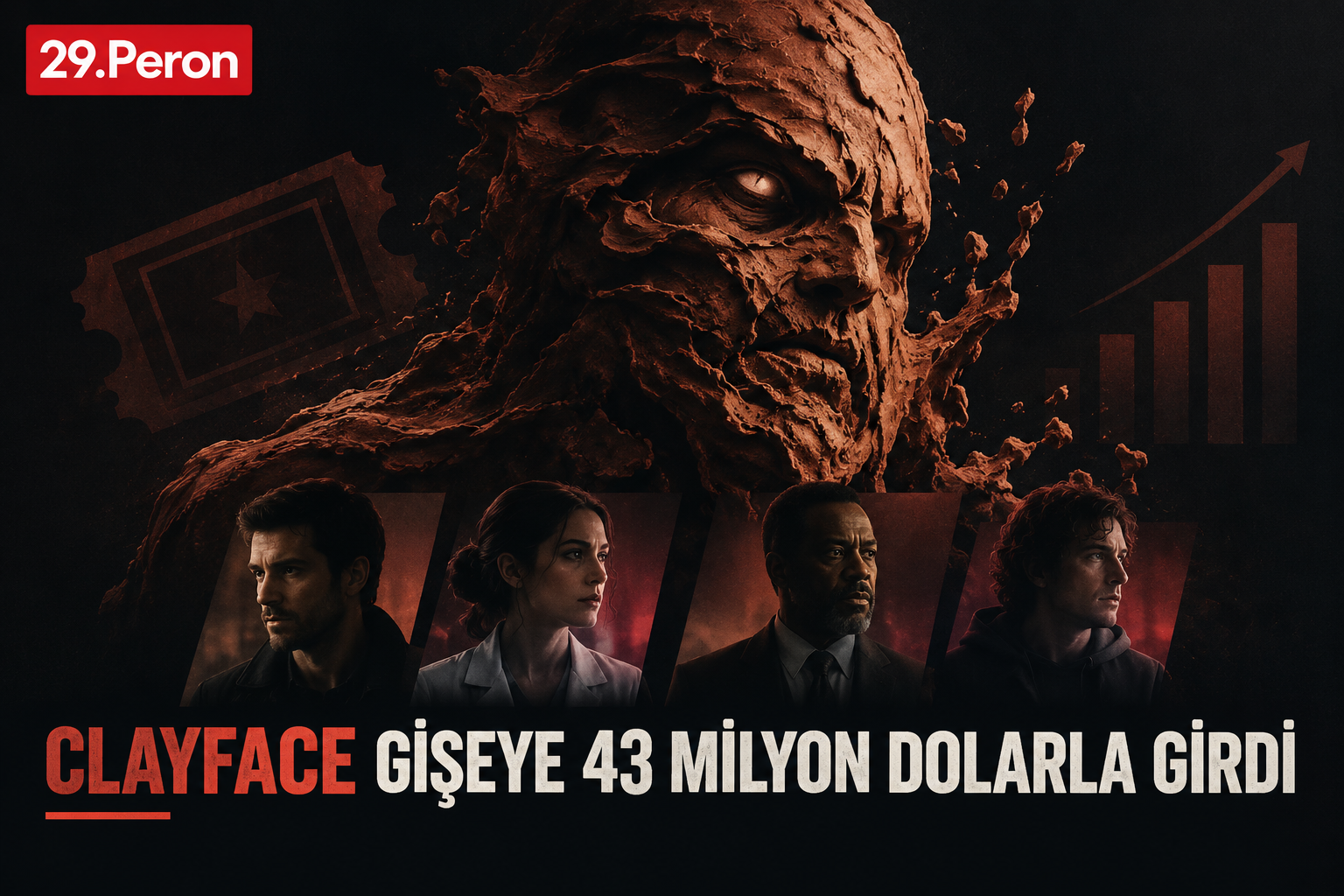 Clayface filminin 43 milyon dolarlık gişe açılışını anlatan karanlık temalı haber görseli