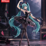 Hatsune Miku Siyah Kuğu temalı figür, siyah ve pembe bale kostümüyle