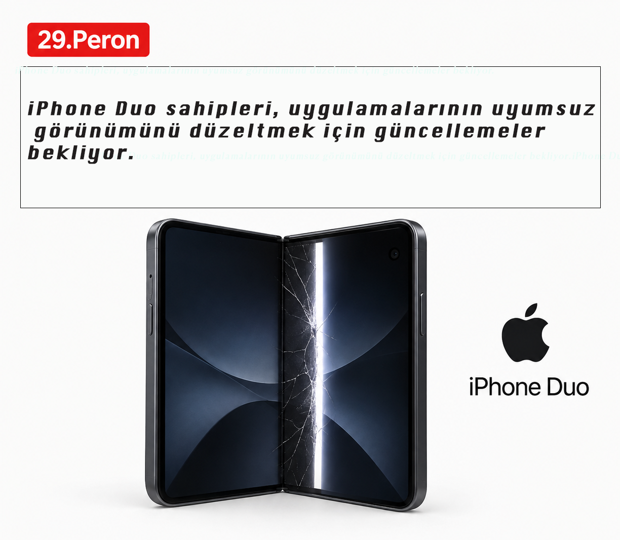 iphone duo güncellemelerini anlatan sade beyaz tonlarda haber tasarımı